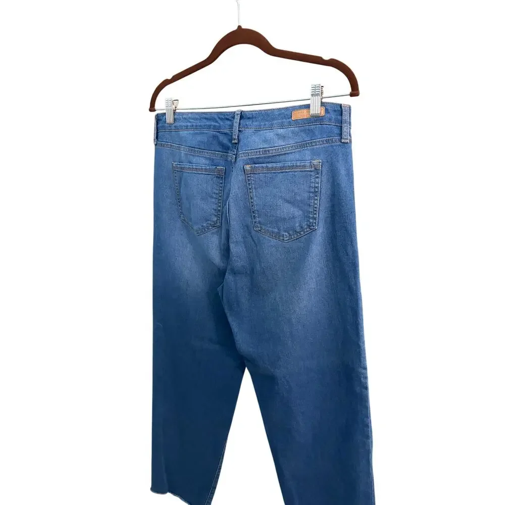 Social Standard by Sanctuary Slim Straight Jeans Women's Blue Stretch Raw Hem 10 - Picture 3 of 7